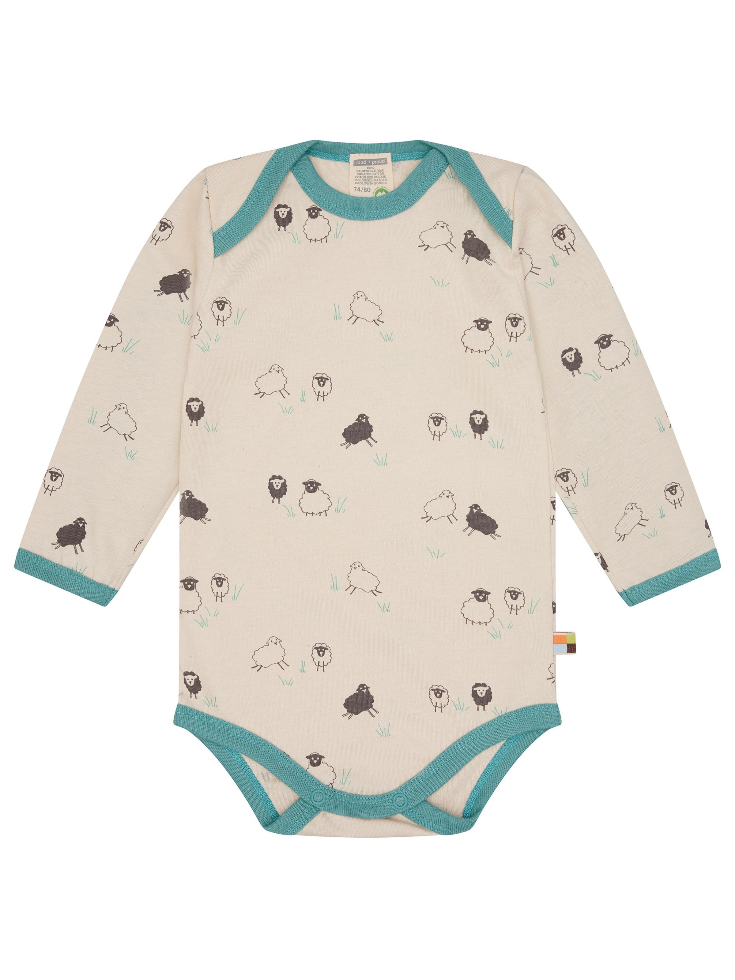 loud + proud Strampler/Body 'Body langarm mit Druck'‌ in Grün: Vorderseite