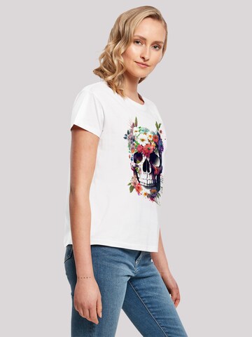 F4NT4STIC T-Shirt 'Totenkopf Blumen' in Weiß