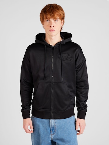 DIESEL Zip-Up Hoodie 'ROBY' in Black: front