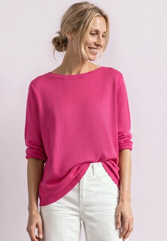 STREET ONE Basic Pullover mit U-Boot-Ausschnitt in Pink: Vorderseite
