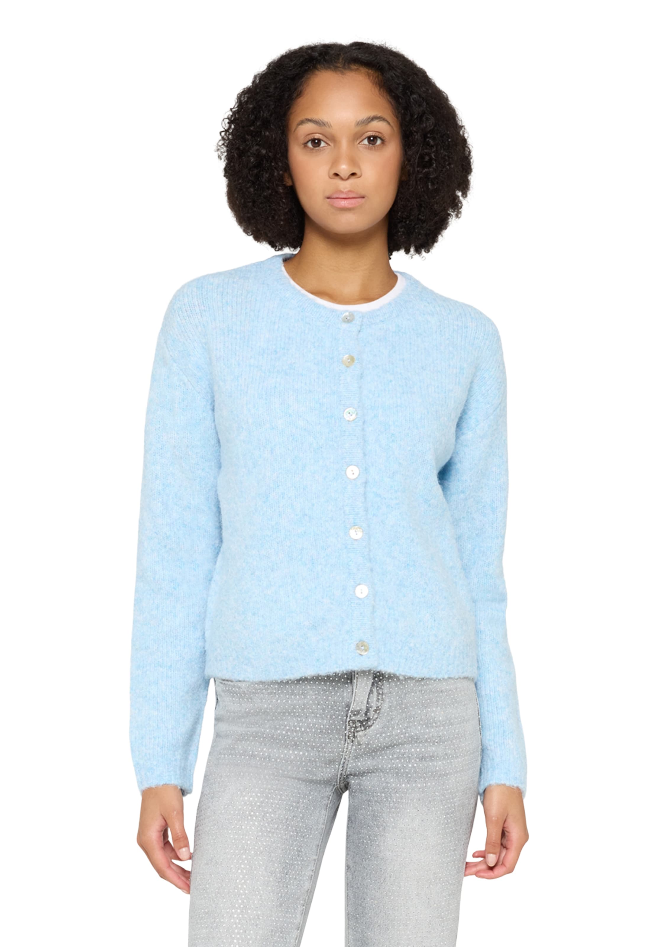 Cartoon Strickjacke in Blau: Vorderseite