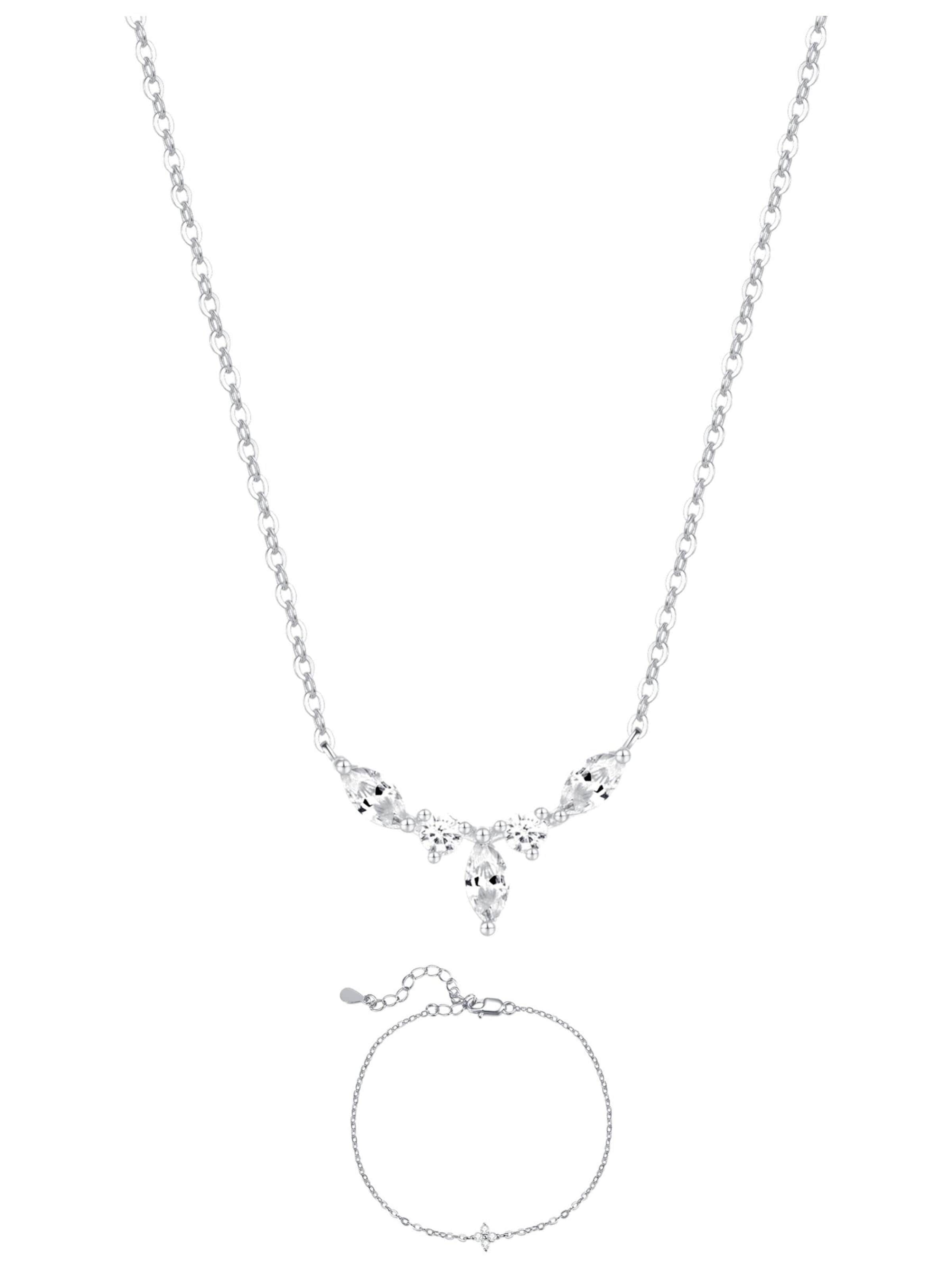 Hey Happiness Sieraden set 'Gemstone Crown Necklace & Daisy Bracelet Set' in Zilver