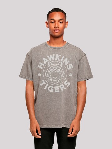 F4NT4STIC Shirt 'Stranger Things Hawkins Grey Tiger Netflix TV Series' in Grey: front