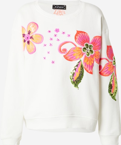 Megztinis be užsegimo iš Grace, spalva – žalia / orchidėjų spalva / oranžinė / balkšva, Prekių apžvalga