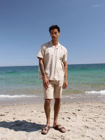 BLEND Comfort Fit Kurzarmhemd ' BHAvan ' in Beige