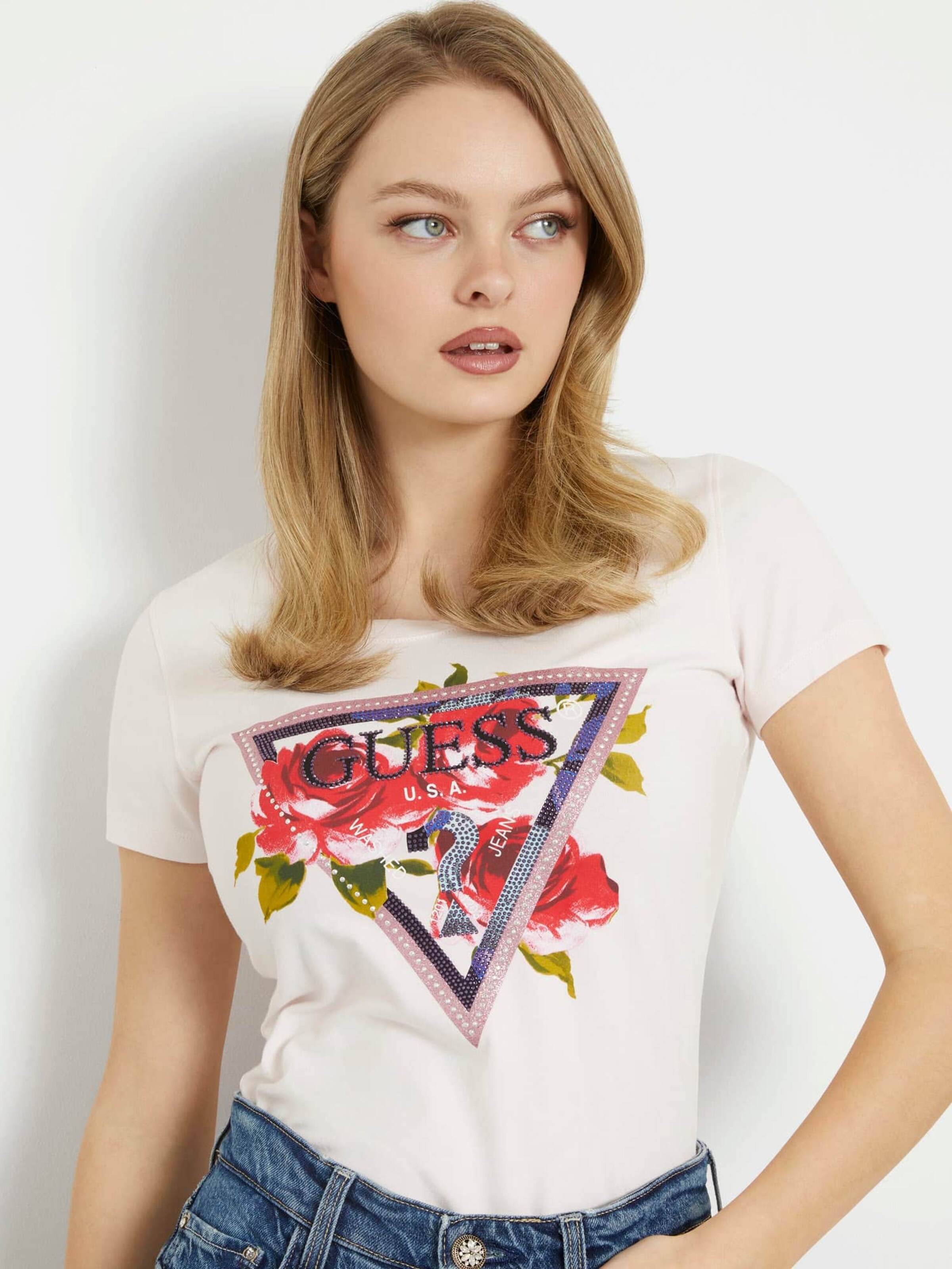 GUESS Shirt ROSES in Rose Powder ABOUT YOU