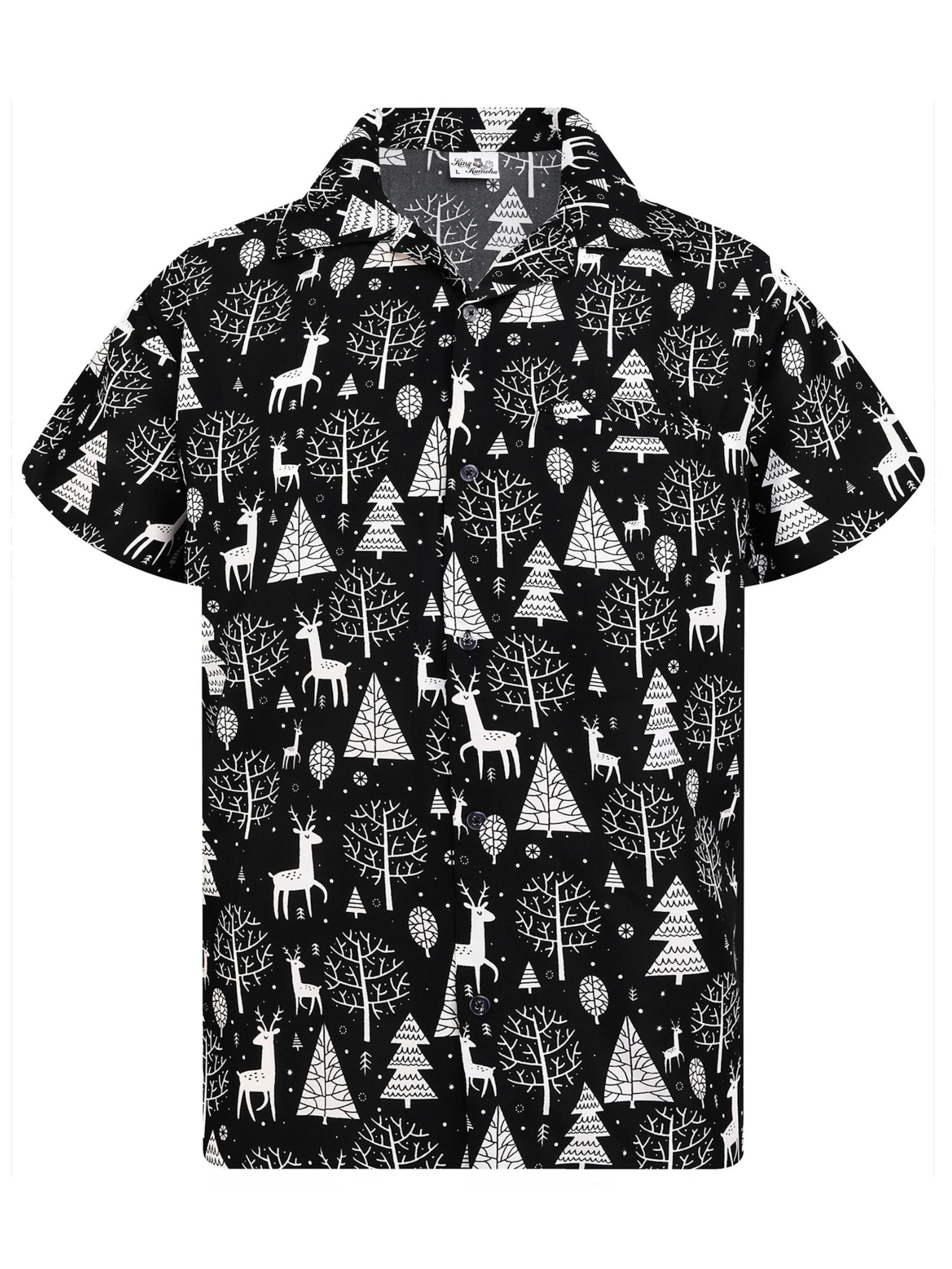 King Kameha Button Up Shirt 'Christmas Reindeer' in Black: front