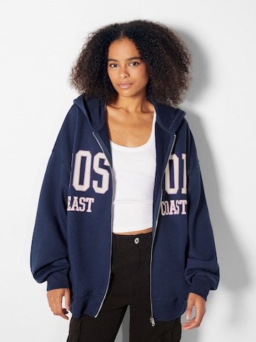 Bershka Zip-Up Hoodie in Blue: front