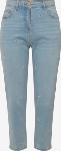 Ulla Popken Tapered Jeans in Blauw: voorkant