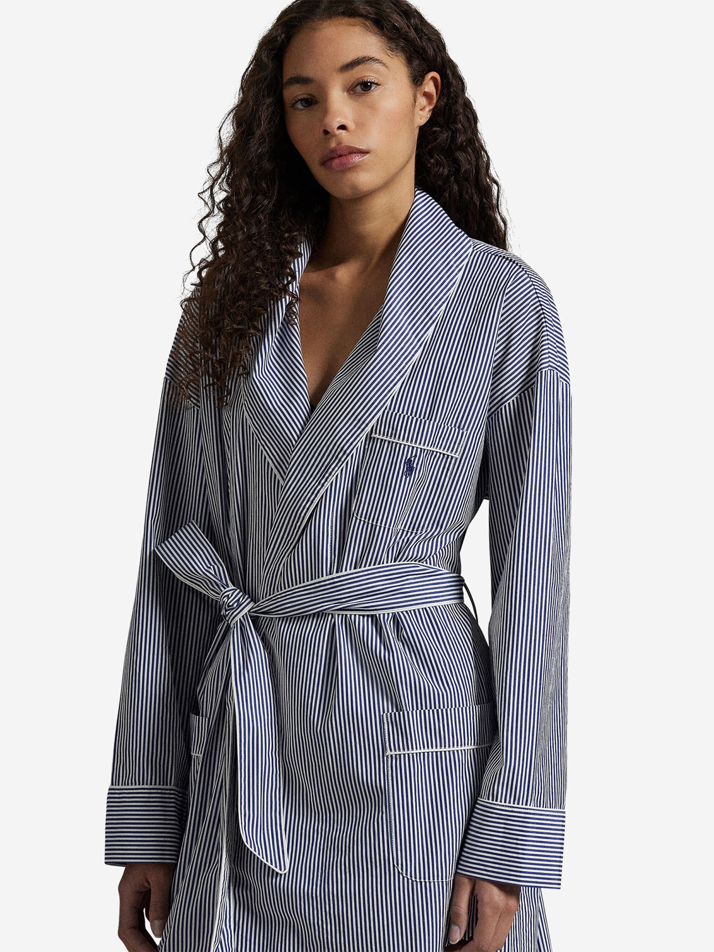 Polo Ralph Lauren Bathrobe short ' Shirting Stripes ' in Purple: front