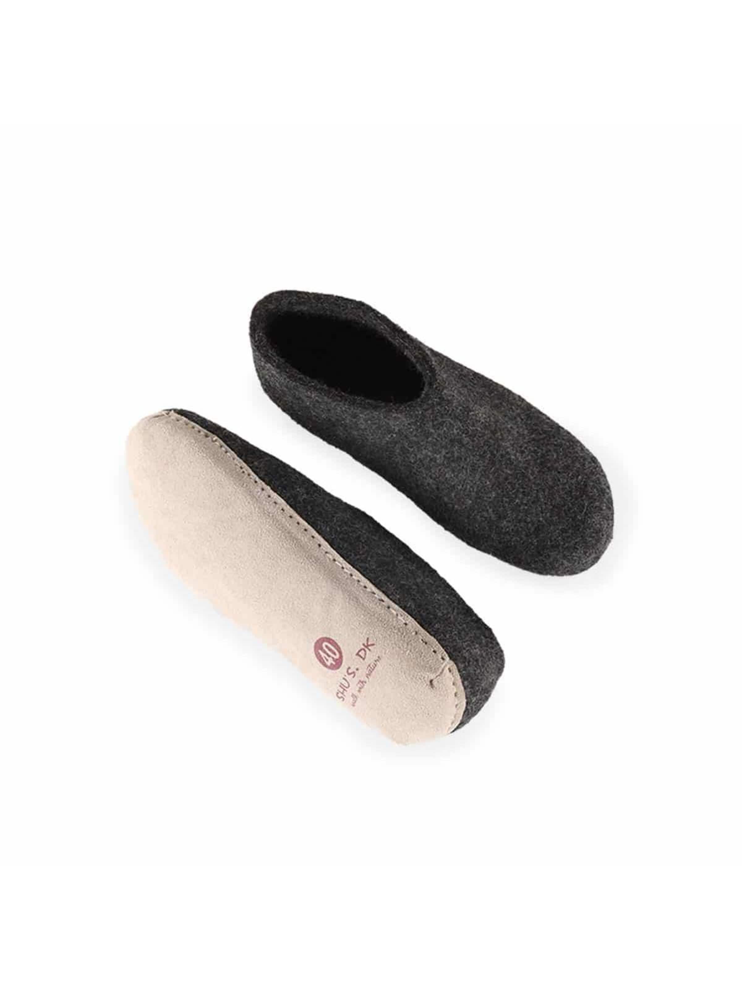 SHUS walk with nature Huisschoenen 'Uldhjemmesko (100% ren uld) - m/sål i skind - Dansk Design fra SHUS' in Grijs