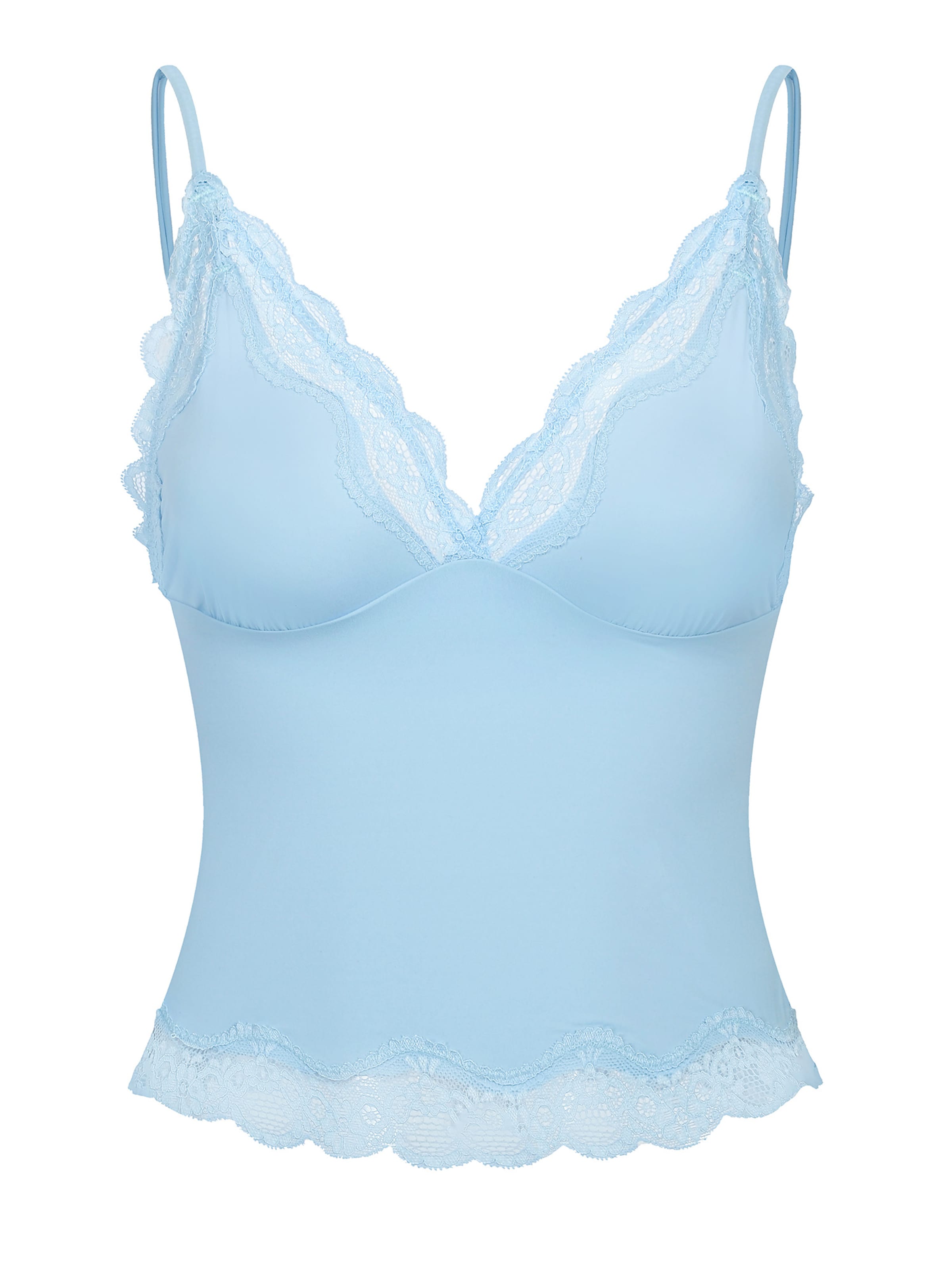 Haut 'Deep Neck Lace Top' cfab (formerly creamy fabrics) en bleu : devant