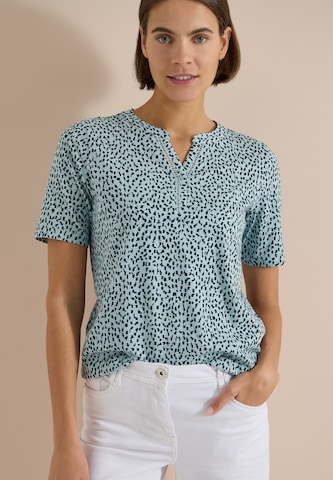CECIL T-Shirt mit Split Neck und Print in Blau: Vorderseite