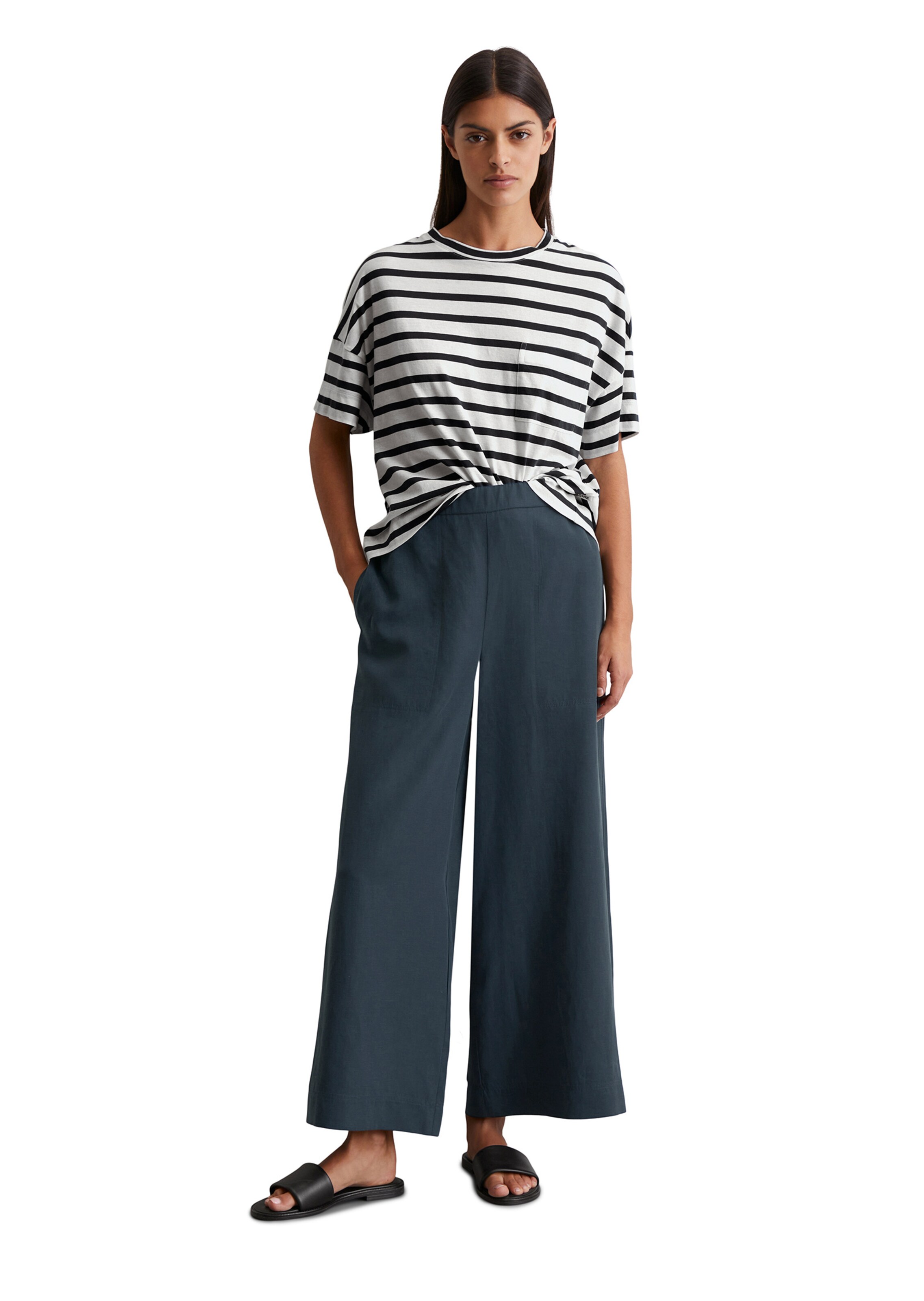 Marc O'Polo Wide leg Broek in Blauw