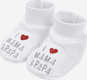 Baby Sweets Newborn 'I love Mama & Papa' in White: front