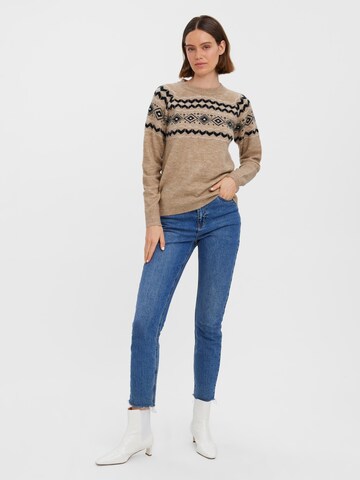 VERO MODA Sweater 'Fifi Fairisle' in Brown