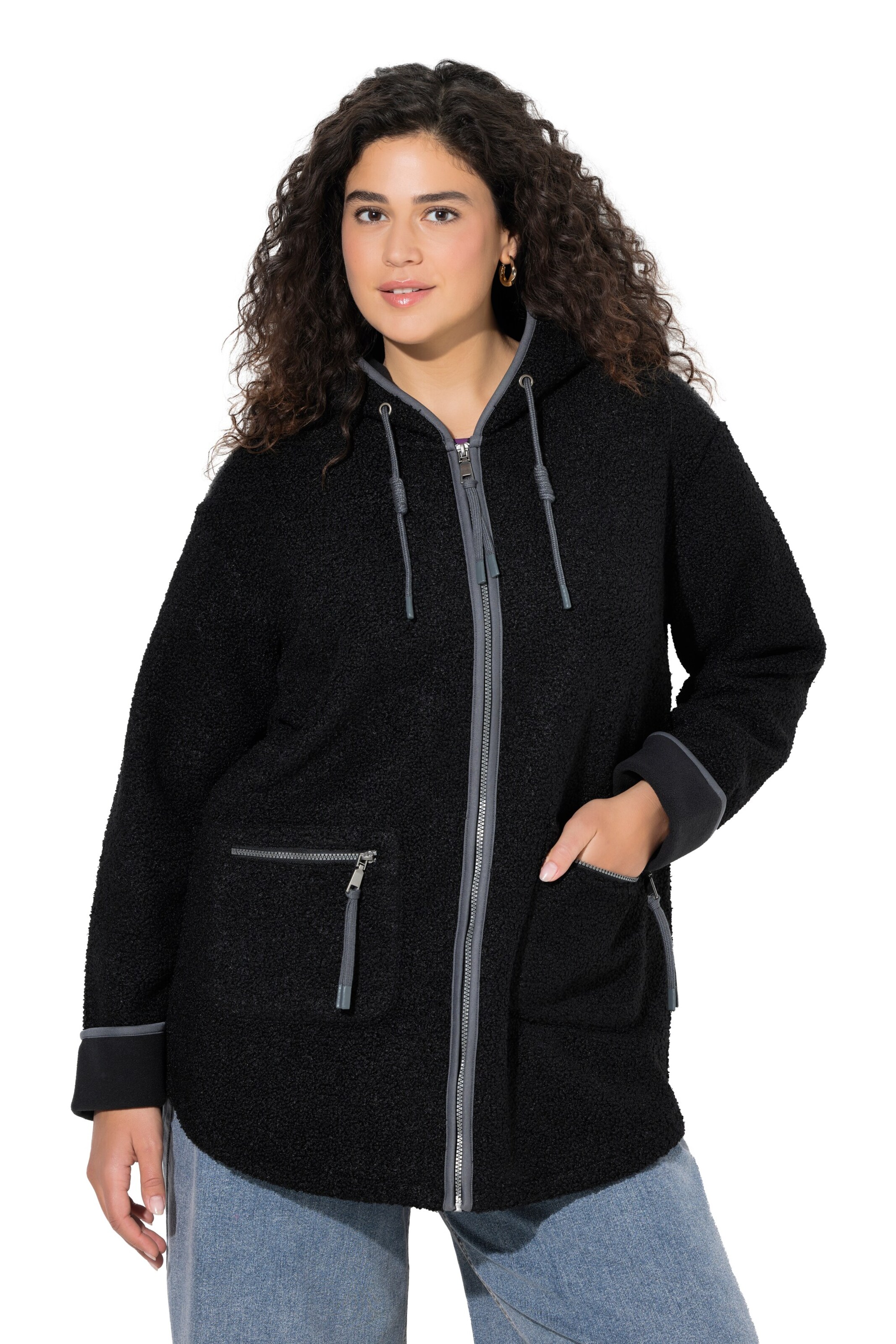Ulla Popken Sweat jacket in Black: front