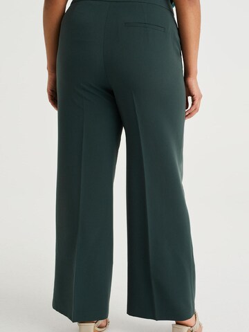WE Fashion Wide leg Trousers with creases in Green