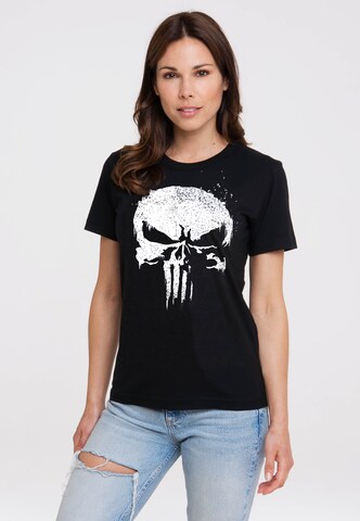 LOGOSHIRT Shirt 'Marvel - Punisher TV Skull' in Zwart: voorkant