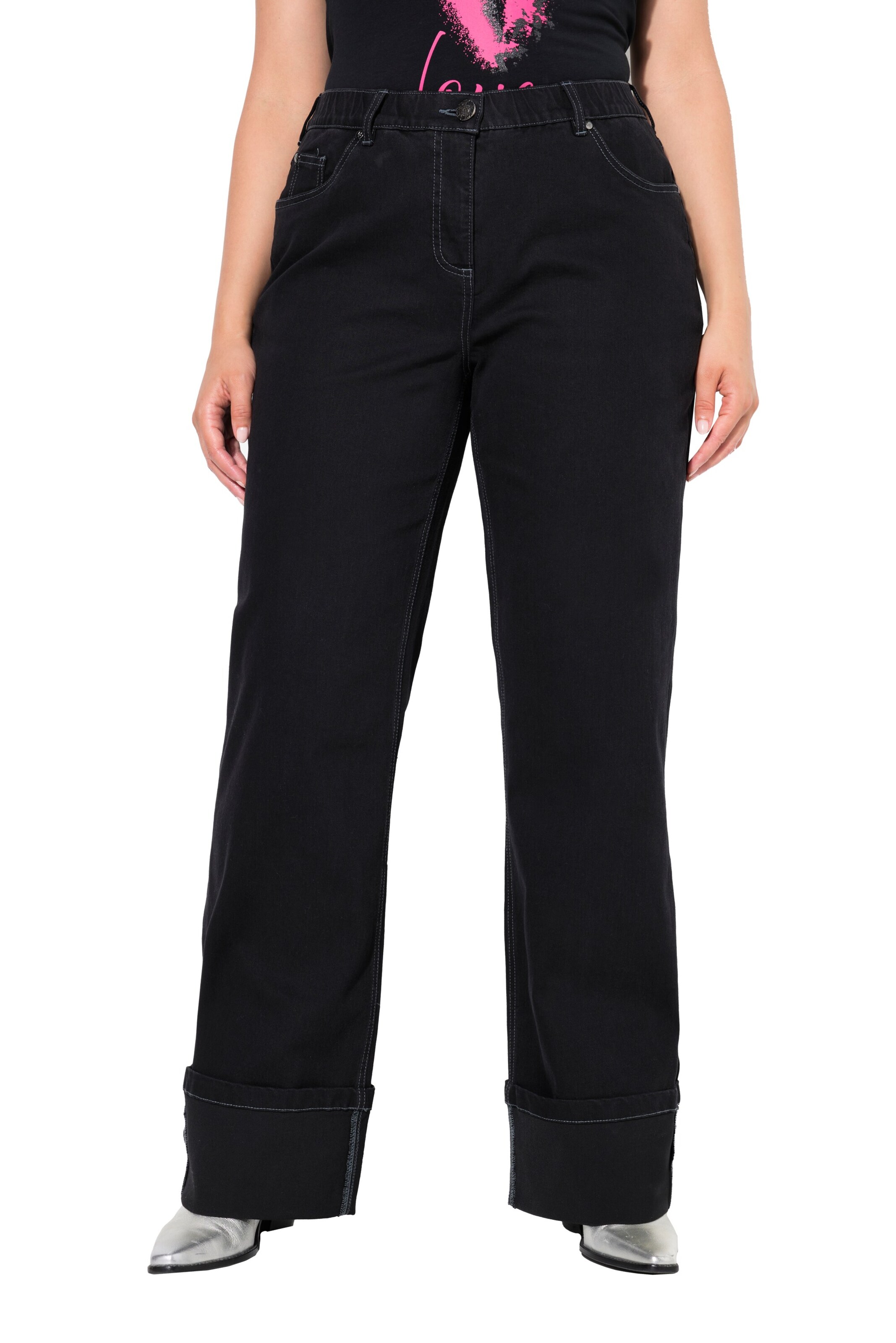 Ulla Popken Wide leg Jeans in Zwart: voorkant