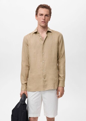 MANGO MAN Regular fit Button Up Shirt 'Tucan' in Beige: front