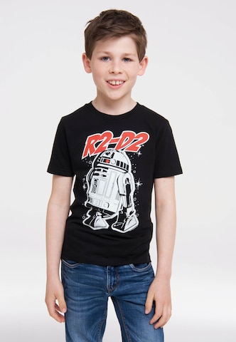 LOGOSHIRT Shirt 'Star Wars – R2-D2' in Zwart: voorkant
