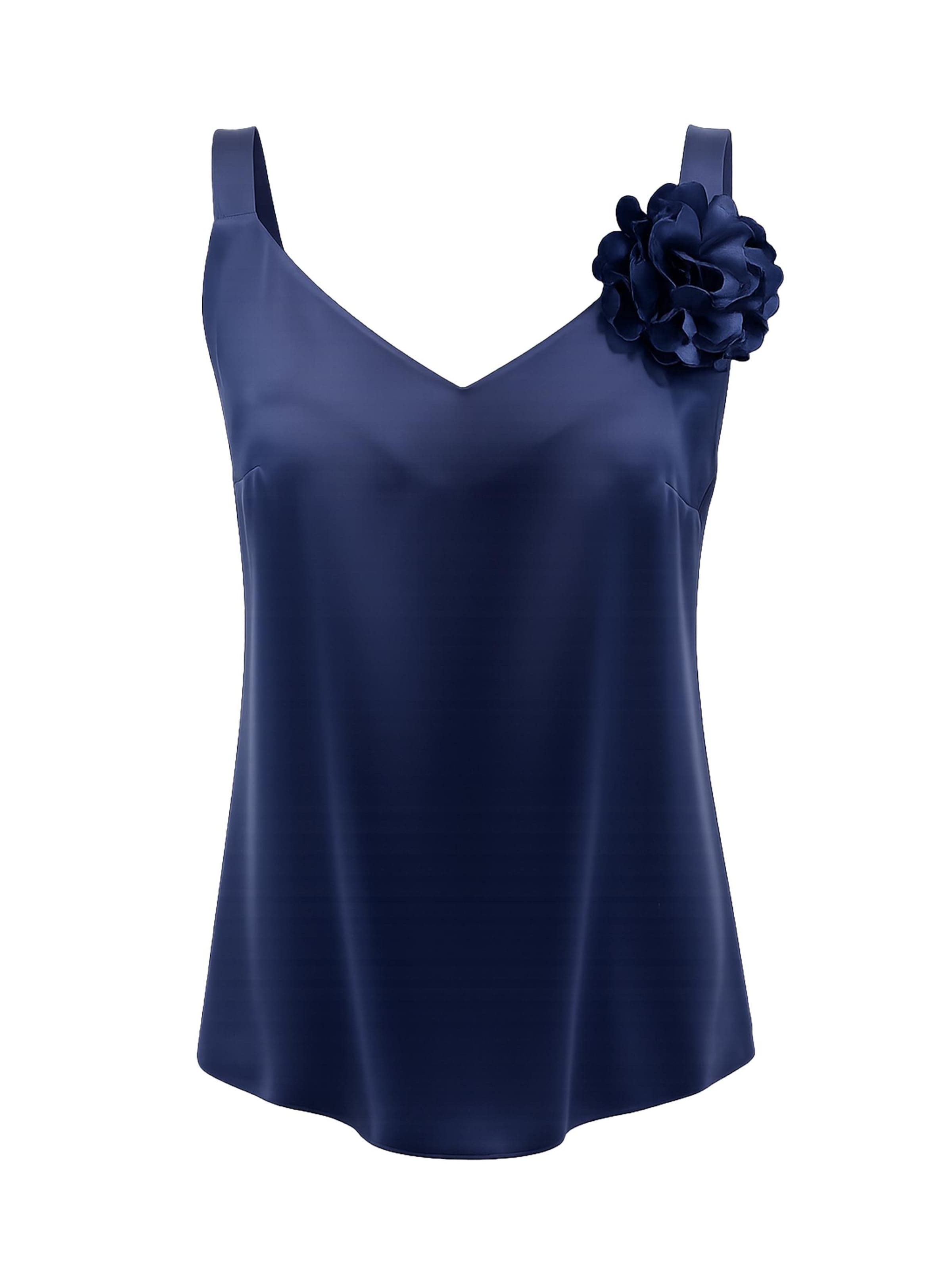 Haut 'V-Neck Satin Top with 3D Flower Detail' REGINA FASHION en bleu : devant