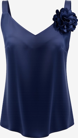 Haut 'V-Neck Satin Top with 3D Flower Detail' REGINA FASHION en bleu : devant