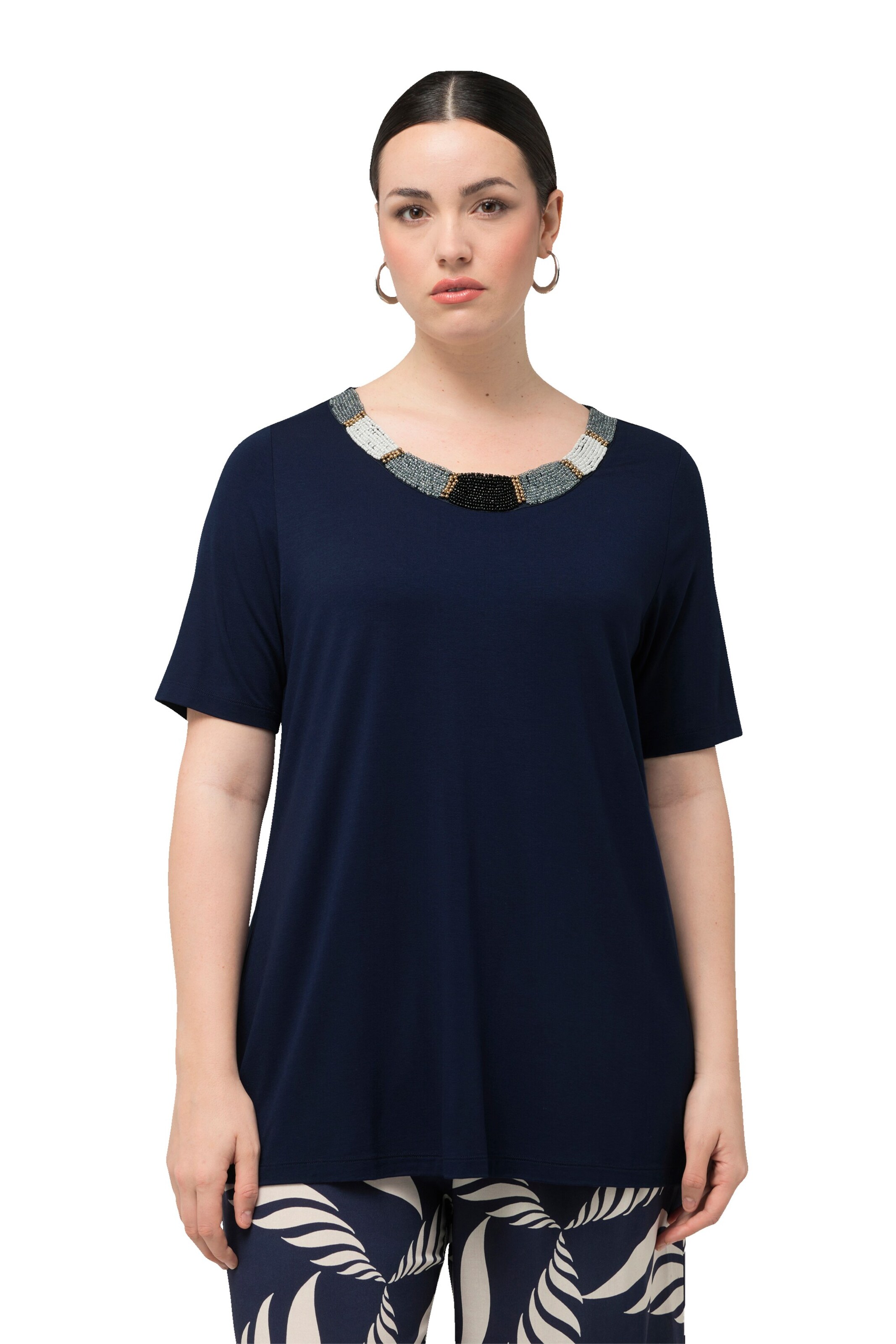 T-shirt Ulla Popken en bleu : devant