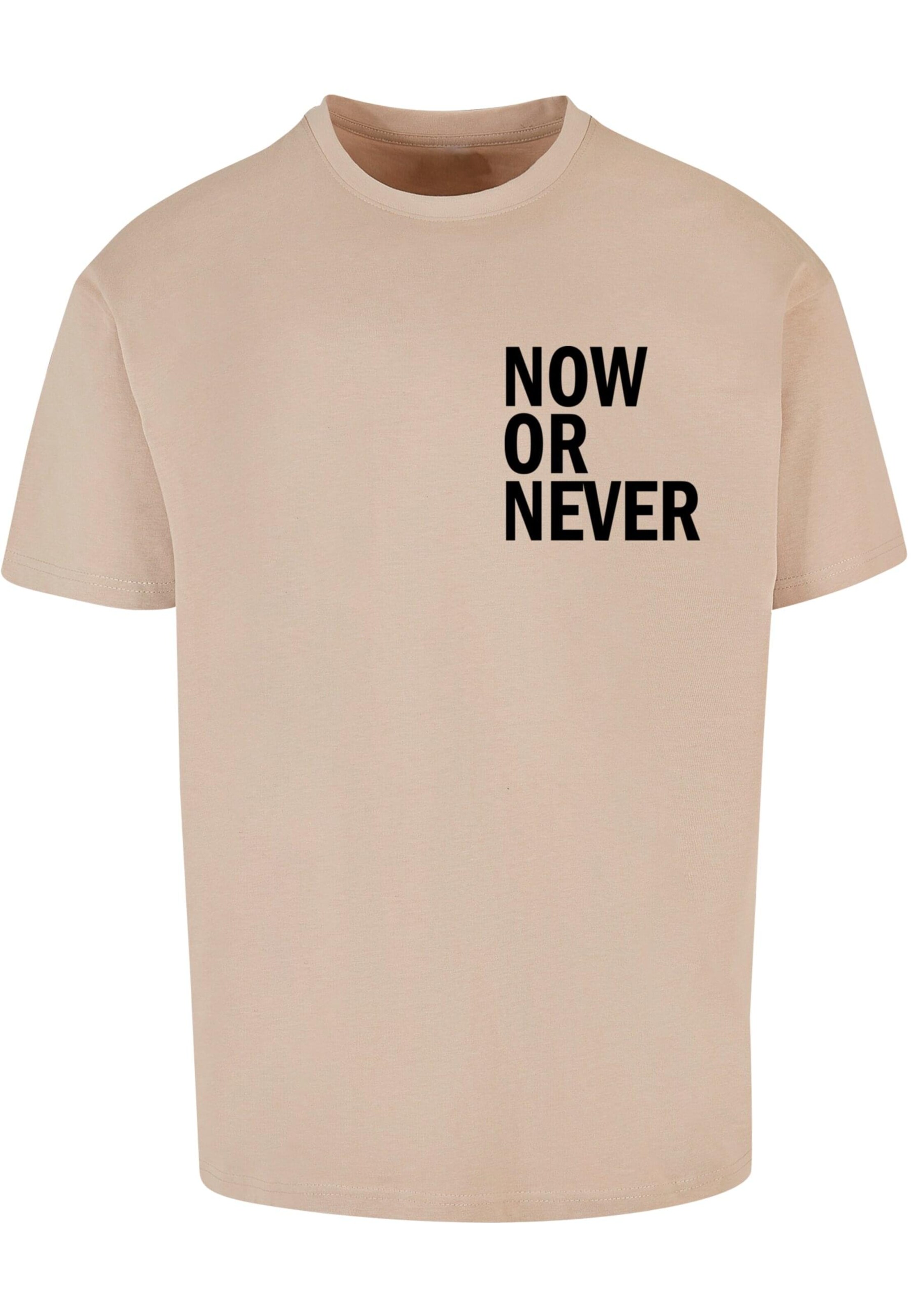 T-Shirt 'Now Or Never' Merchcode en beige : devant