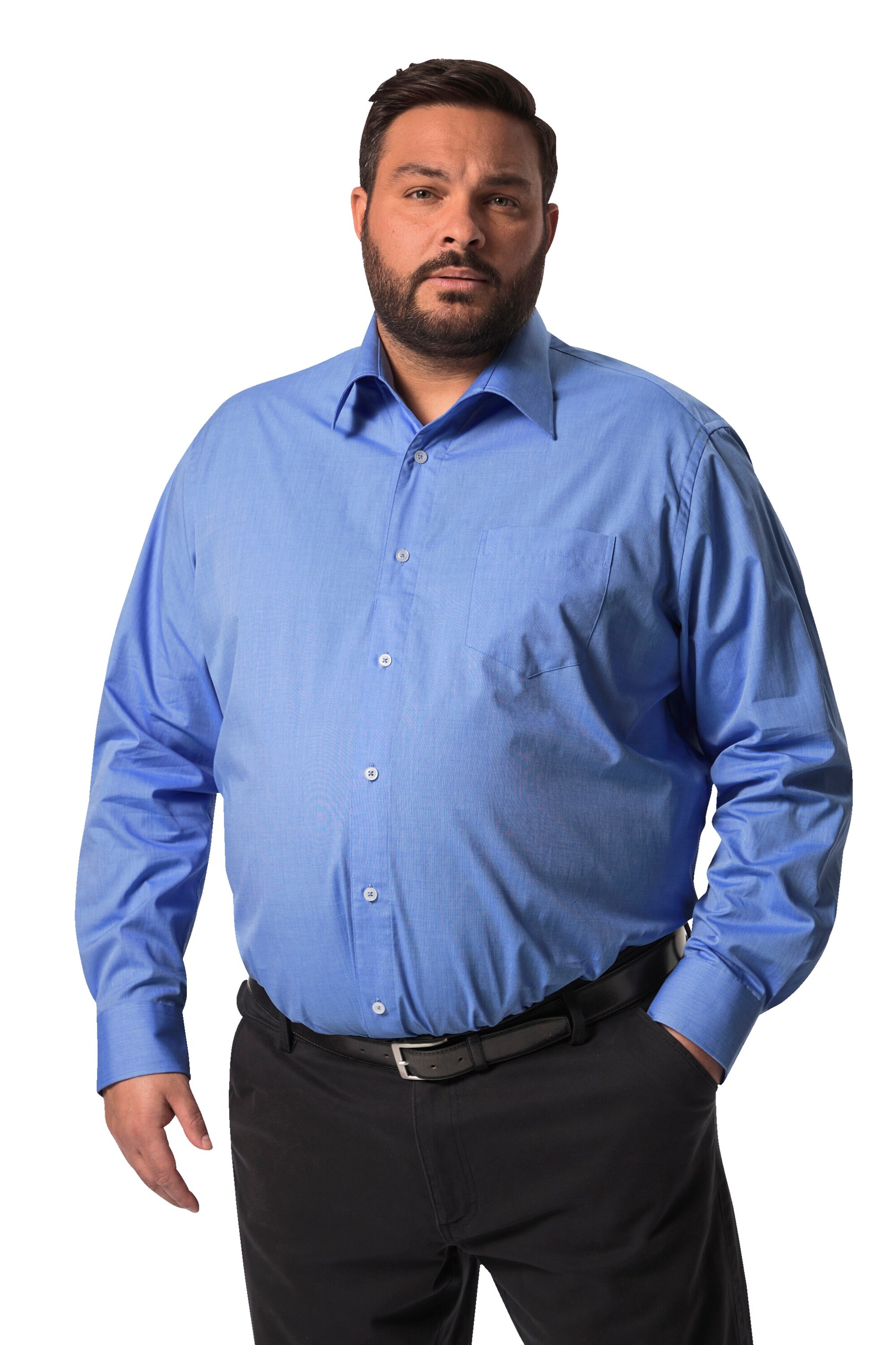 Men Plus Comfort fit Zakelijk overhemd in Blauw: voorkant