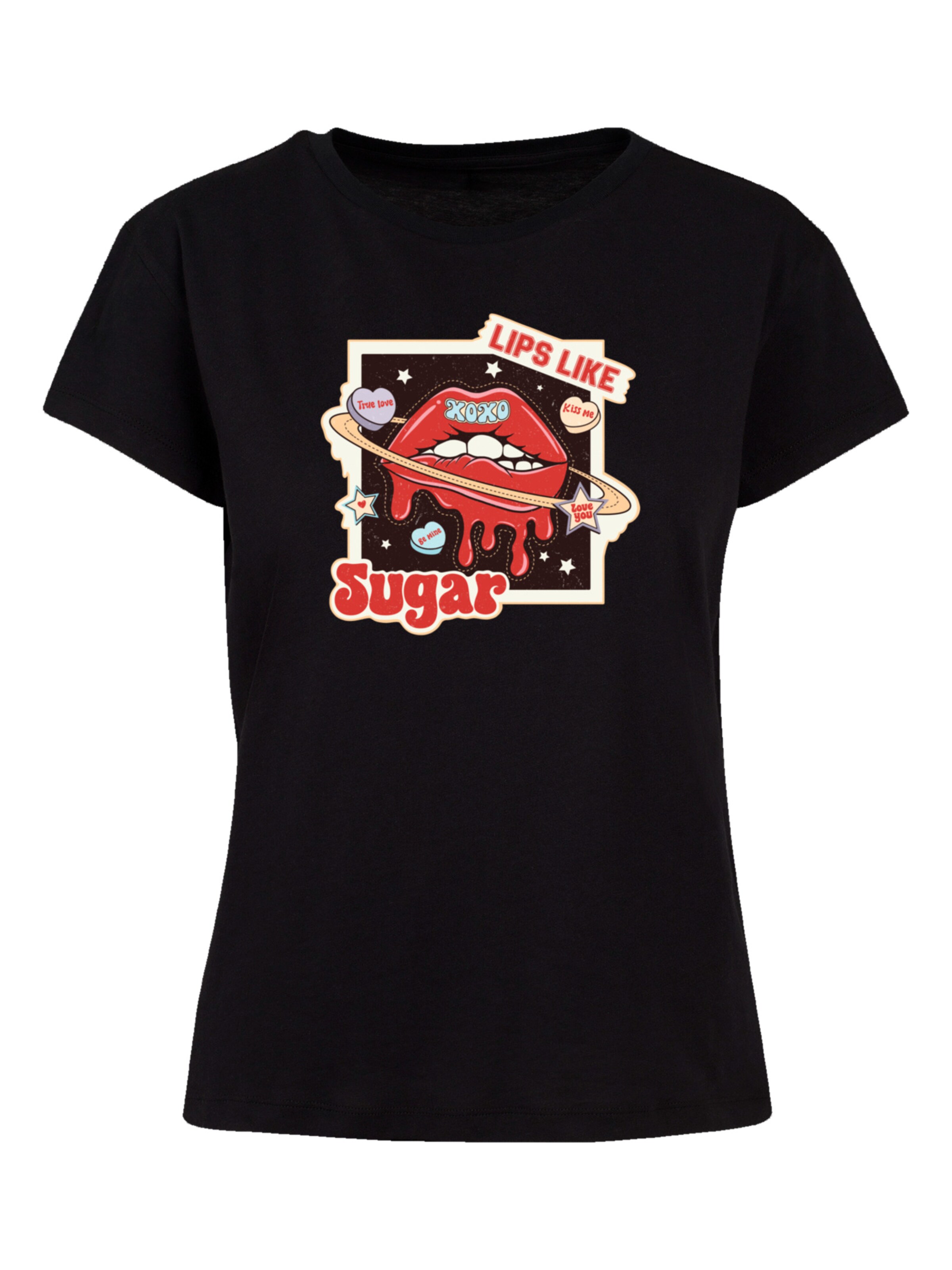 F4NT4STIC T-Shirt 'Lips like sugar retro fashion  Valentinstag' in Schwarz: Vorderseite