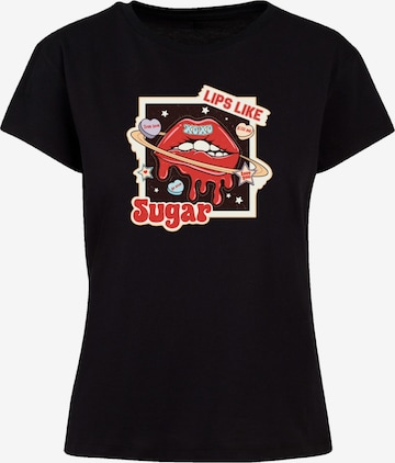 F4NT4STIC T-Shirt 'Lips like sugar retro fashion Valentinstag' in Schwarz: Vorderseite
