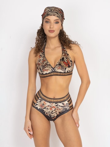 JIORO Triangen Bikiniöverdel 'TRIANGLE VELVET TOP - MIDNIGHT BUTTERFLIES' i svart: framsida