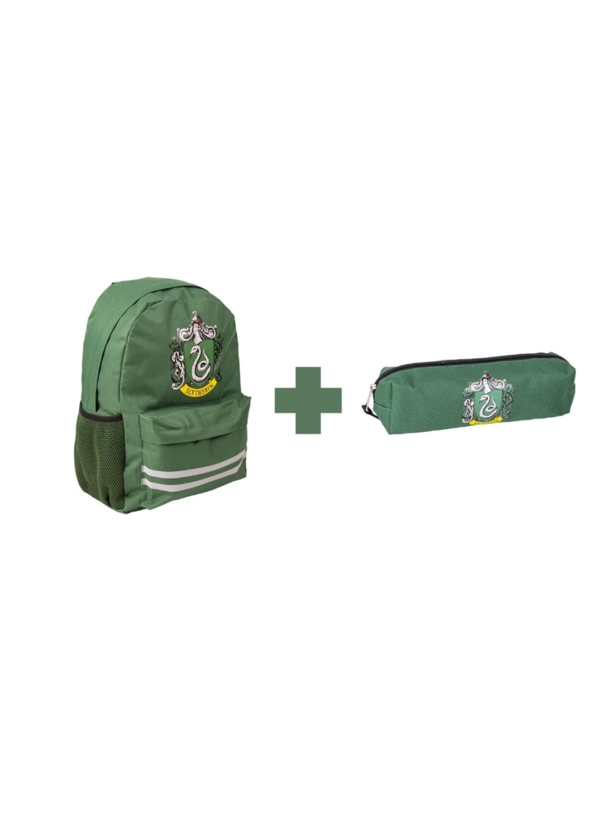 Harry Potter Backpack 'Harry Potter Rugzak + Etui Slytherin- Hoogte 41cm' in Green: front