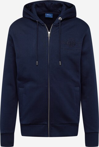 GANT Zip-Up Hoodie in Blue: front