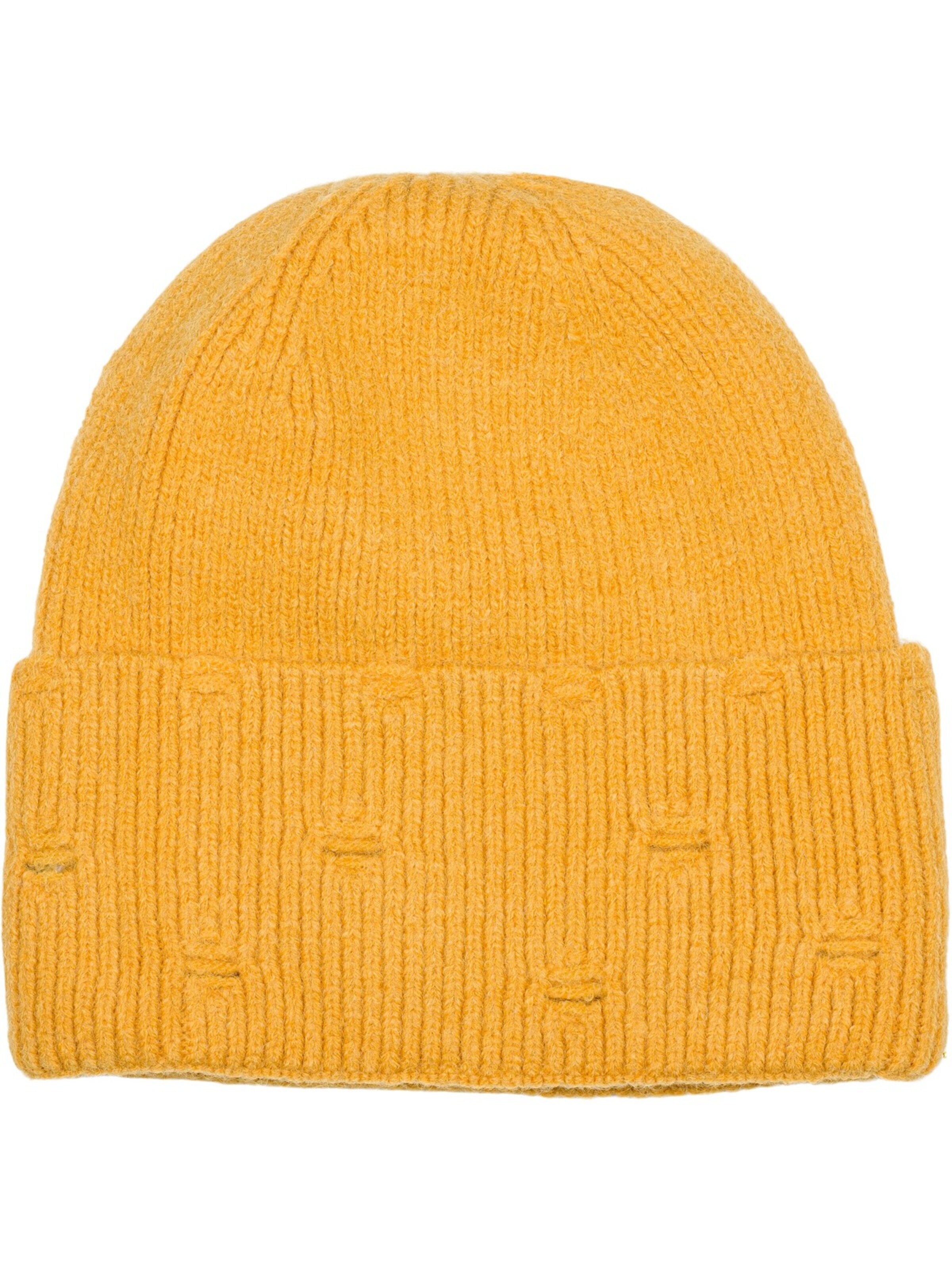 styleBREAKER Beanie 'Strickmütze mit Rippenmuster und Rissen' in Yellow: front