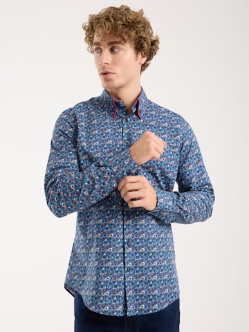 7Camicie Slim fit Zakelijk overhemd 'Sport Poplin Stretch Man Shirt Blue Yellow' in Blauw