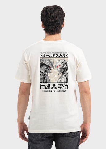 Oldskull Shirt 'Asian Samurai Robot Fusion Graphic' in White