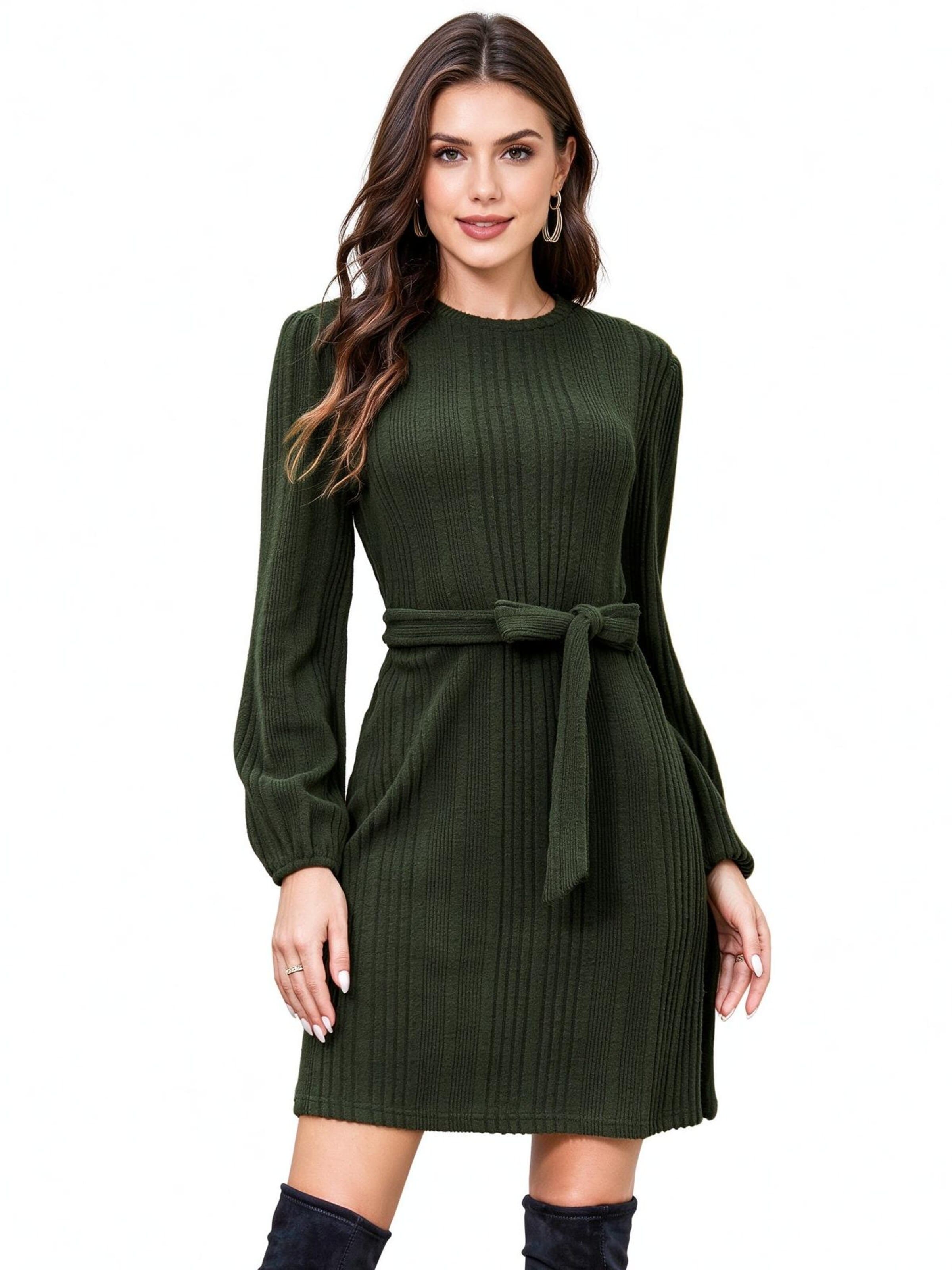 Yesfashion Gebreide jurk in Groen: voorkant
