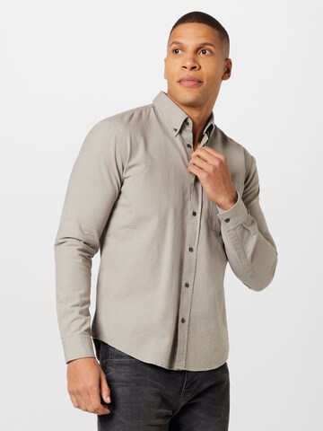 HUGO Red Slim fit Button Up Shirt 'Evito' in Beige: front