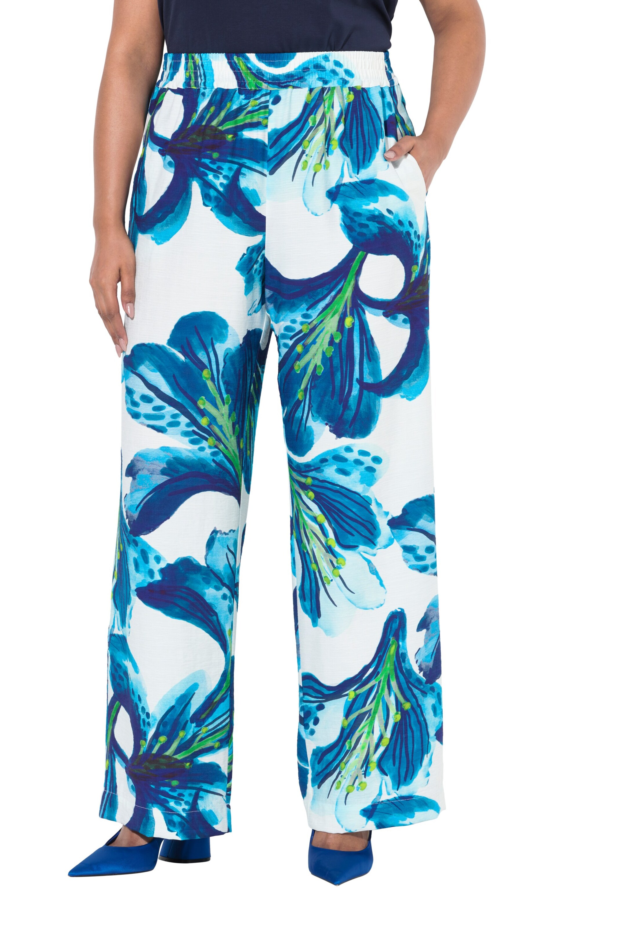 Ulla Popken Wide leg Broek in Wit: voorkant