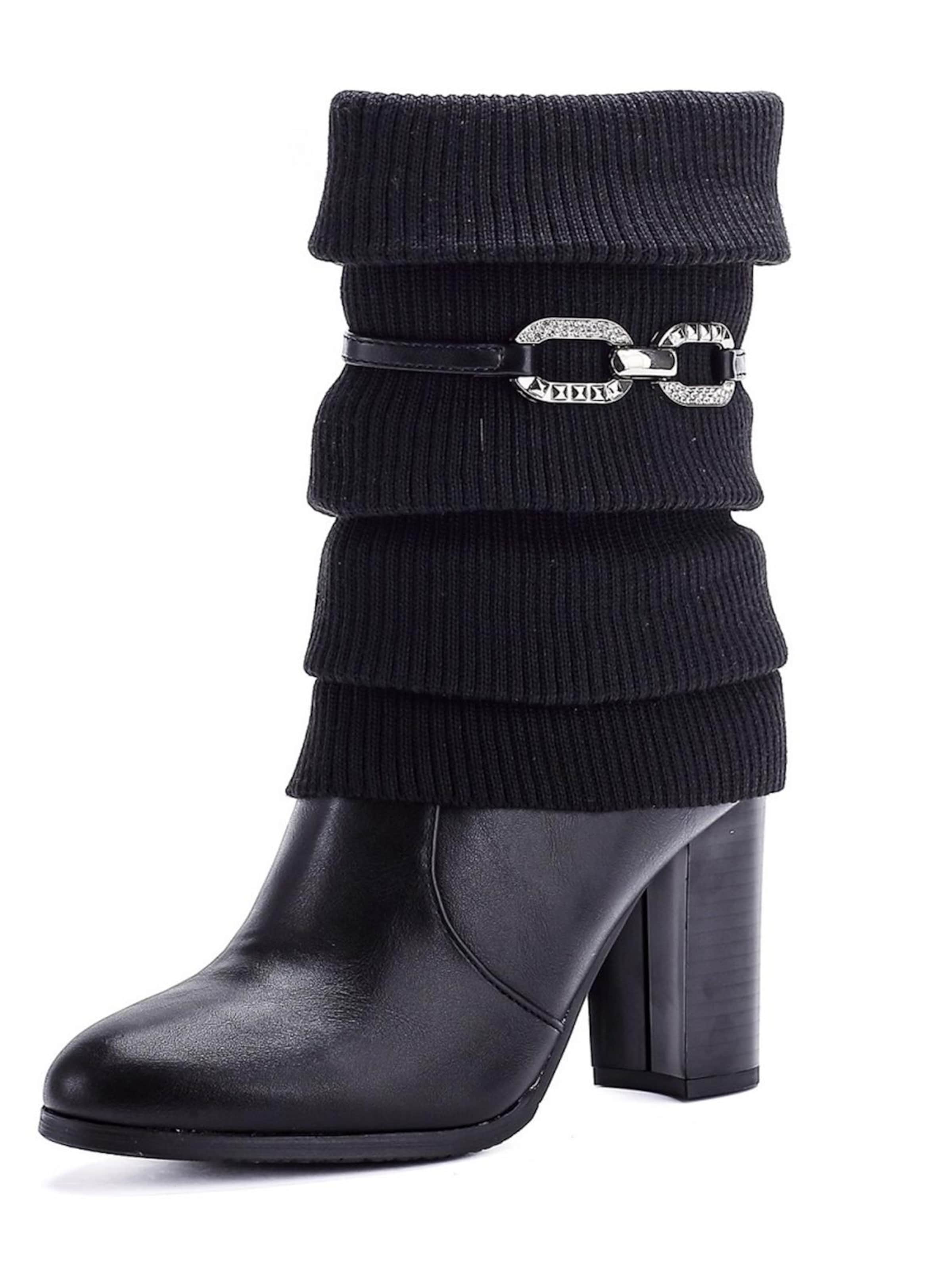 Pogolino Boots 'Damen Stiefel Stiefeletten Absatz Strick Stulpe 570' in Black: front