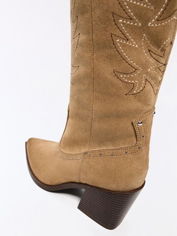 Bershka Kovbojské čižmy - Béžová