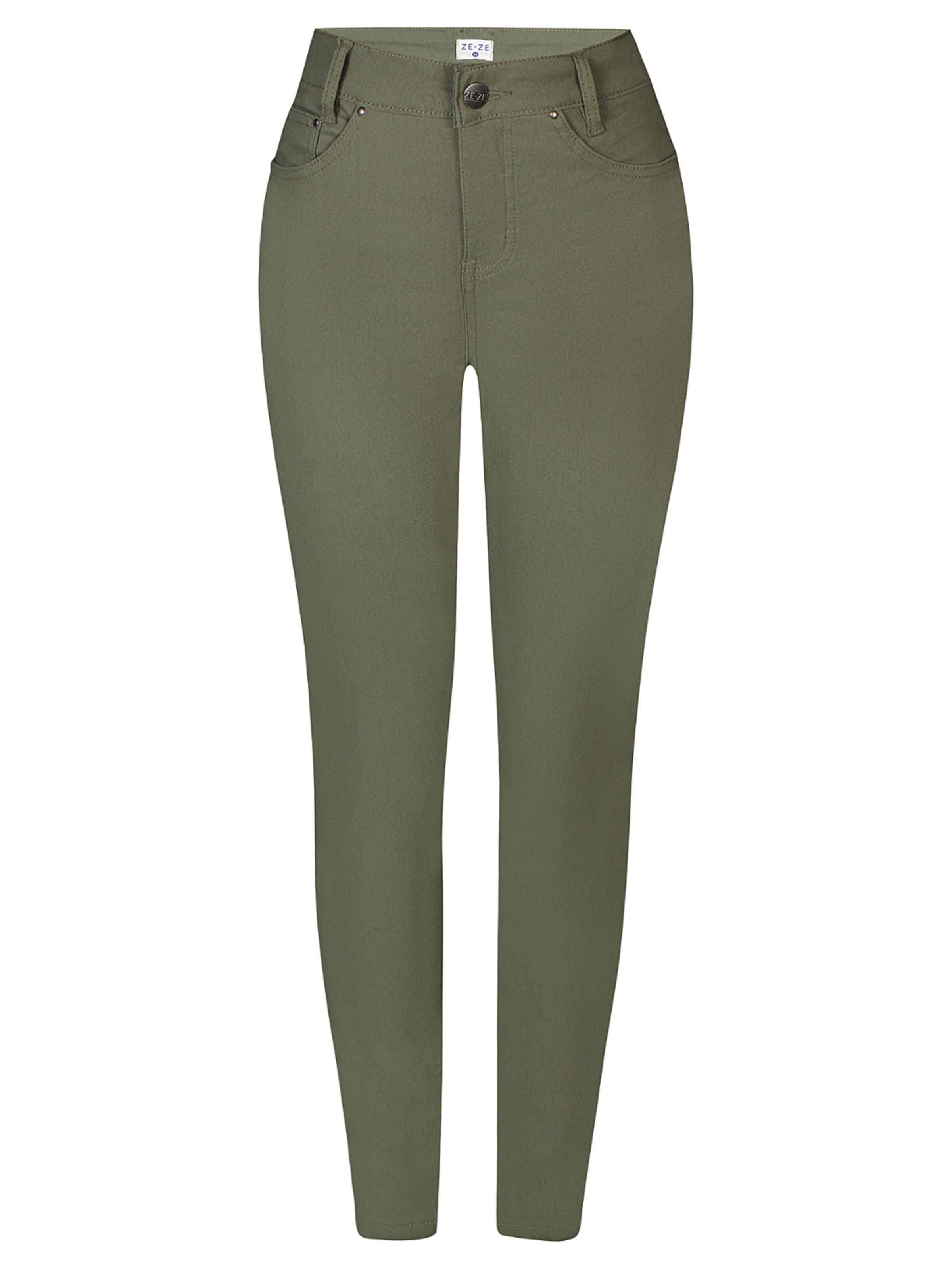 ze-ze Slimfit Broek 'Shape 3' in Groen: voorkant