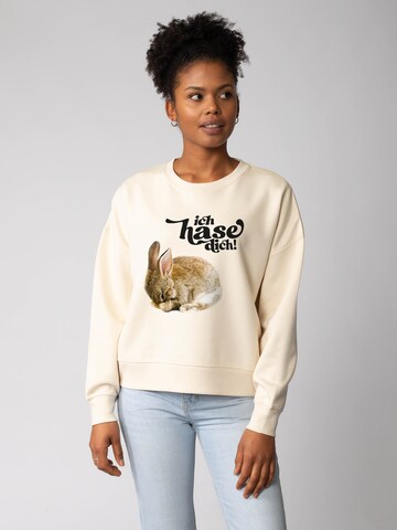 Sweat-shirt 'Ich hase dich! ' Watapparel en beige : devant