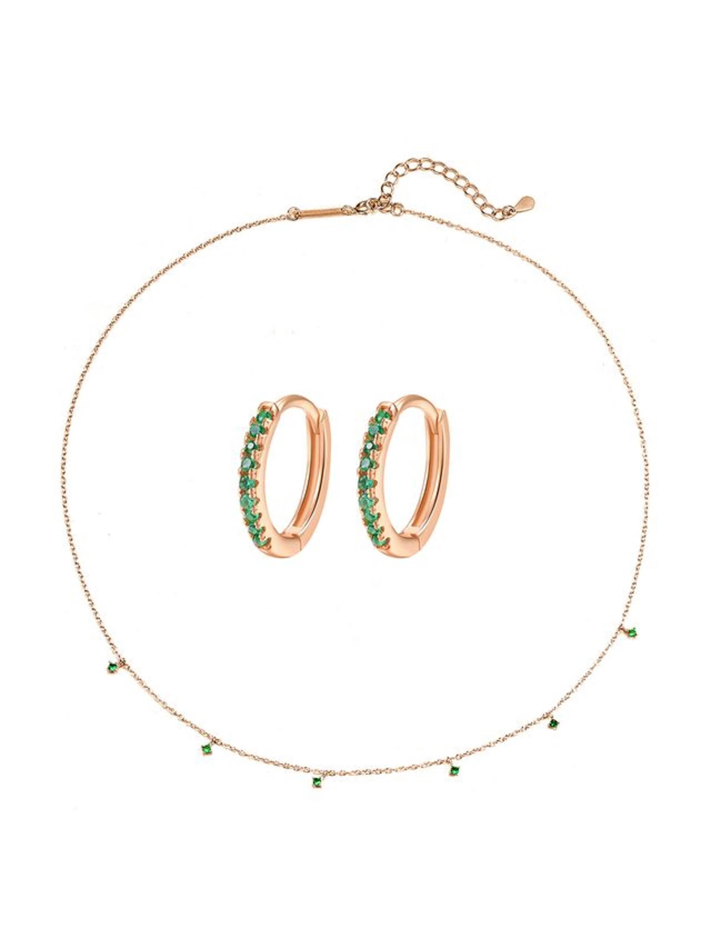 Hey Happiness Schmuckset 'Emerald Glow'‌‌‌‌‌ in Gold: Vorderseite