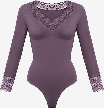 cfab Shaping Bodysuit 'Clean Longsleeve V-Neck with Lace Sculpting Bodysuit with String' in XS in Plum, Item view