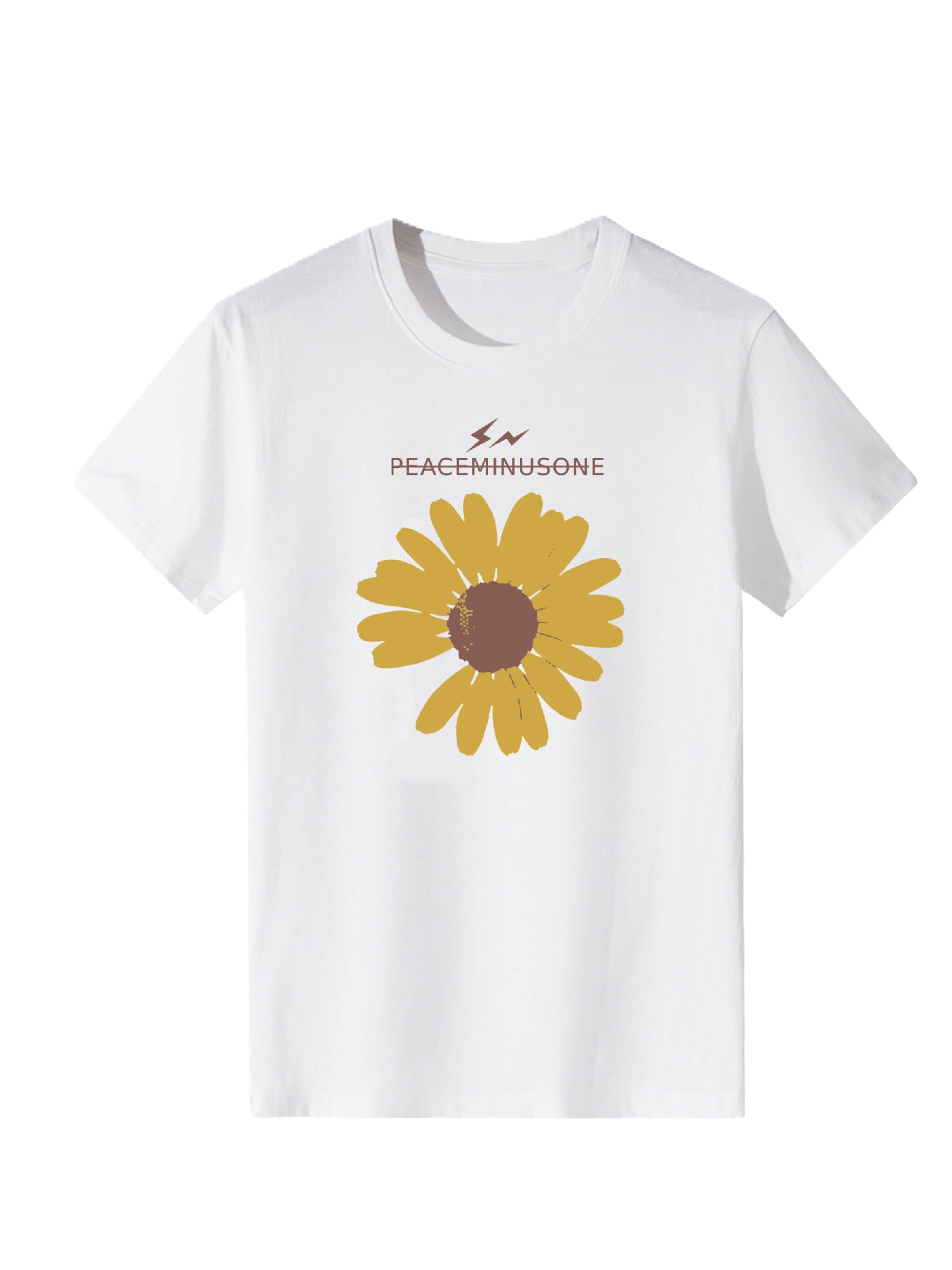 T-shirt 'Women Minimal Hand-Drawn Sunflower Print T-Shirt' LapaPlus en blanc : devant