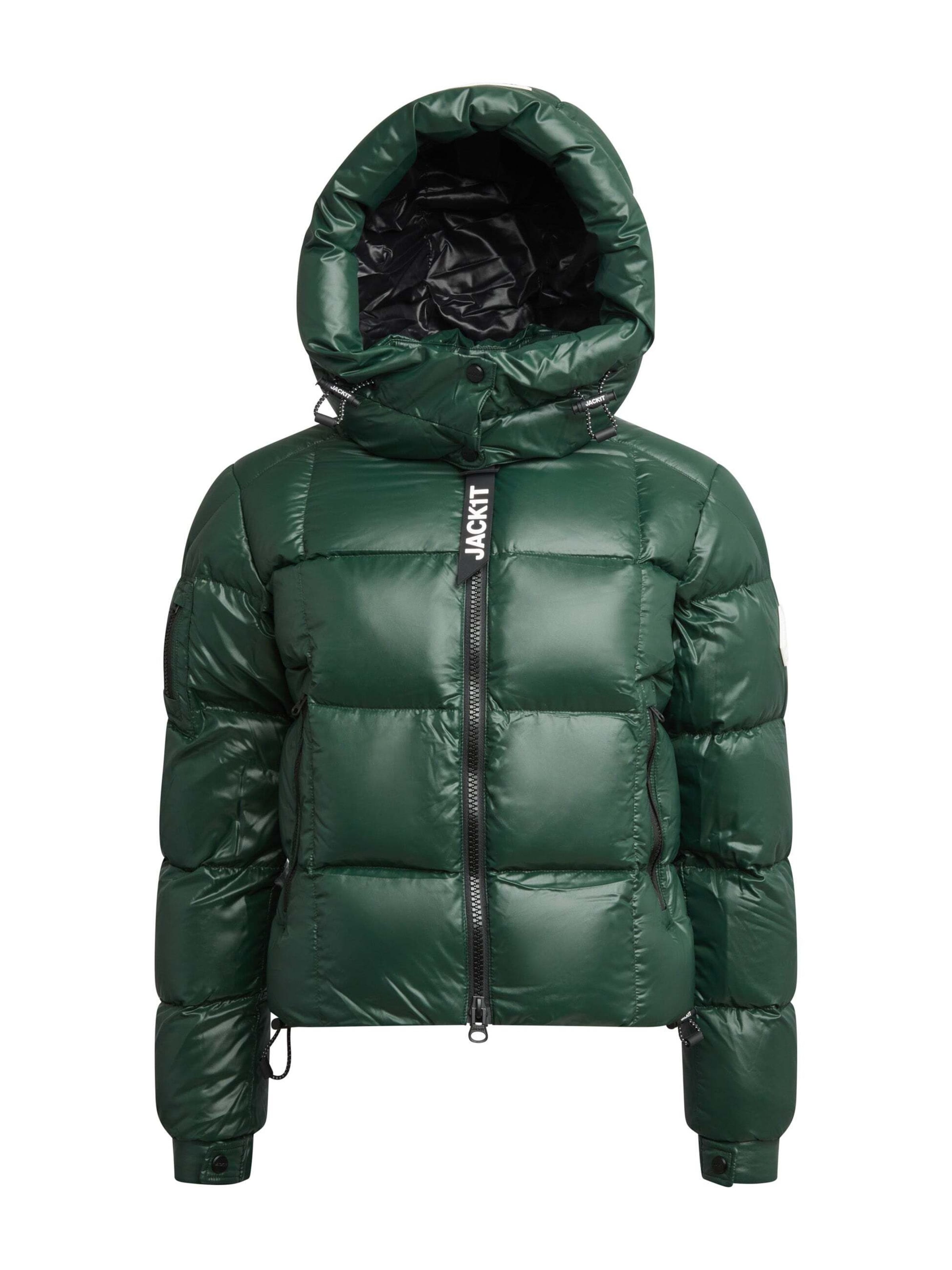 JACK1T Outdoorjas ' EZ Boxed Crop Puffer Lux ' in Groen: voorkant